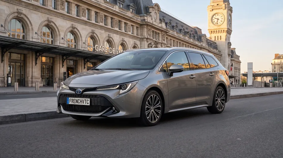 Toyota Corolla Touring Sports grise French VTC devant la gare de Lyon